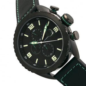 Morphic M64 Series Chronograph Leather-Band Watch w/ Date - Black/Green - MPH6405