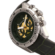 Load image into Gallery viewer, Morphic M66 Series Skeleton Dial Leather-Band Watch w/ Day/Date - Silver/Forest Green - MPH6602