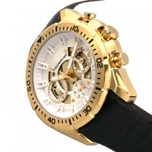 Load image into Gallery viewer, Morphic M66 Series Skeleton Dial Leather-Band Watch w/ Day/Date - Gold/Dark Brown - MPH6604