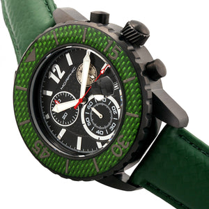 Morphic M51 Series Chronograph Leather-Band Watch w/Date - Black/Green - MPH5105