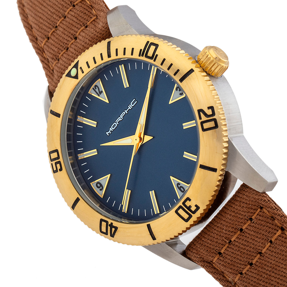 Morphic M85 Series Canvas-Overlaid Leather-Band Watch