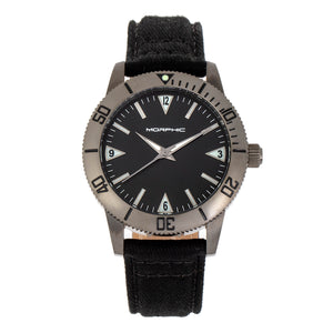 Morphic M85 Series Canvas-Overlaid Leather-Band Watch - Gunmetal/Black - MPH8505