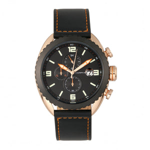 Morphic M64 Series Chronograph Leather-Band Watch w/ Date - Rose Gold/Black - MPH6404