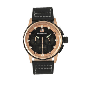Morphic M61 Series Chronograph Leather-Band Watch w/Date - Rose Gold/Black - MPH6103