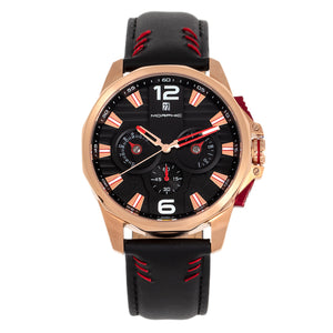 Morphic M82 Series Chronograph Leather-Band Watch w/Date - Rose Gold/Black - MPH8204