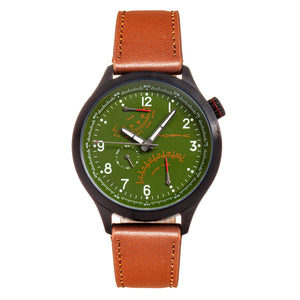 Morphic M44 Series Dual-Time Leather-Band Watch w/ Retrograde Date - Black/Green - MPH4406