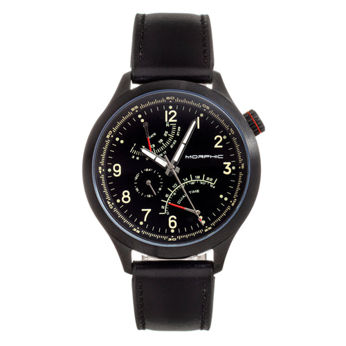 Morphic M44 Series Dual-Time Leather-Band Watch w/ Retrograde Date - MPH4402