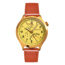 Load image into Gallery viewer, Morphic M44 Series Dual-Time Leather-Band Watch w/ Retrograde Date - Gold/Brown - MPH4404