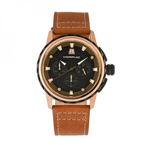 Morphic M61 Series Chronograph Leather-Band Watch w/Date - Rose Gold/Tan - MPH6104