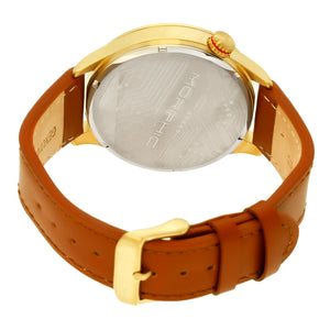 Morphic M44 Series Dual-Time Leather-Band Watch w/ Retrograde Date - Gold/Brown - MPH4404