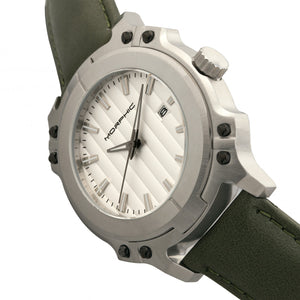 Morphic M68 Series Leather-Band Watch w/ Date - Silver/Olive - MPH6801