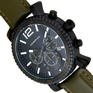 Morphic M89 Series Chronograph Leather-Band Watch w/Date - Olive/Black - MPH8905