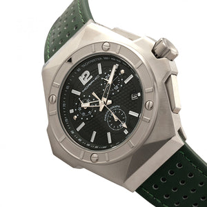 Morphic M55 Series Chronograph Leather-Band Watch w/Date - Silver/Green - MPH5502