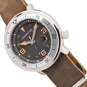 Morphic M74 Series Leather-Band Watch w/Magnified Date Display - Brown/Silver/Black - MPH7409