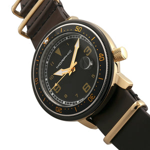 Morphic M58 Series Nato Leather-Band Watch w/ Date - Gold/Dark Brown - MPH5804