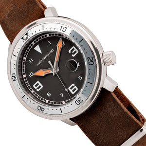 Morphic M74 Series Leather-Band Watch w/Magnified Date Display - Brown/Silver/Black/White - MPH7415
