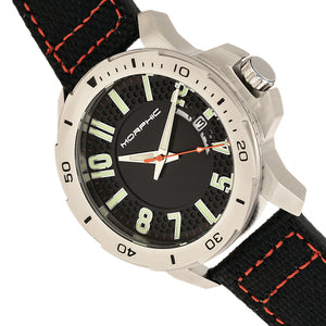 Morphic M70 Series Canvas-Overlaid Leather-Band Watch w/Date - Silver/Black - MPH7001