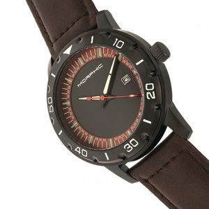 Morphic M71 Series Leather-Band Watch w/Date - Black/Dark Brown - MPH7105
