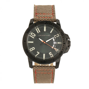 Morphic M70 Series Canvas-Overlaid Leather-Band Watch w/Date - Black/Khaki - MPH7006