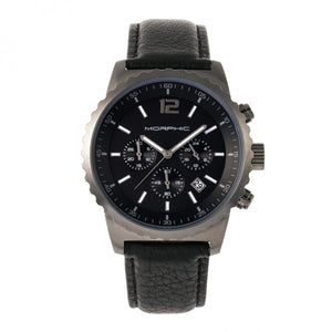 Morphic M67 Series Chronograph Leather-Band Watch w/Date - Gunmetal/Black - MPH6704