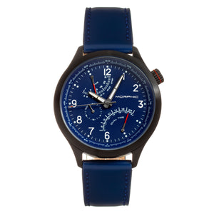Morphic M44 Series Dual-Time Leather-Band Watch w/ Retrograde Date - Black/Blue - MPH4405