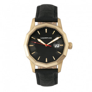 Morphic M56 Series Leather-Band Watch w/Date - Gold/Black - MPH5603