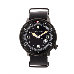 Morphic M58 Series Nato Leather-Band Watch w/ Date - Black - MPH5805
