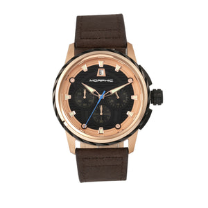 Morphic M61 Series Chronograph Leather-Band Watch w/Date - Rose Gold/Dark Brown - MPH6105