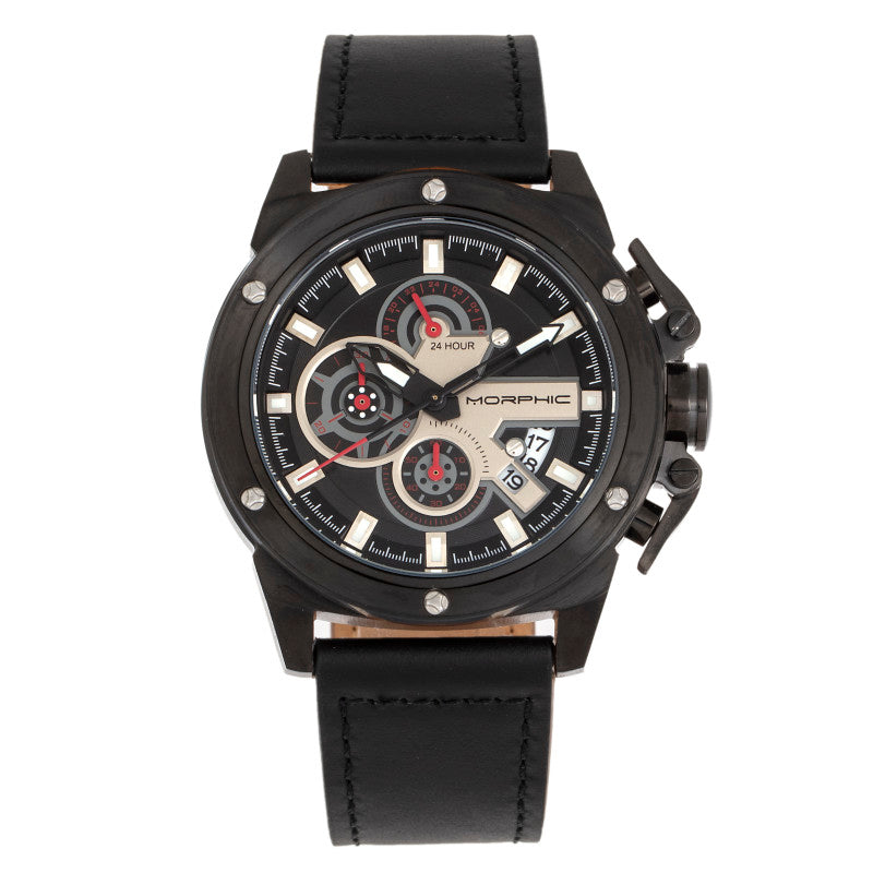 Morphic M81 Series Chronograph Leather-Band Watch w/Date