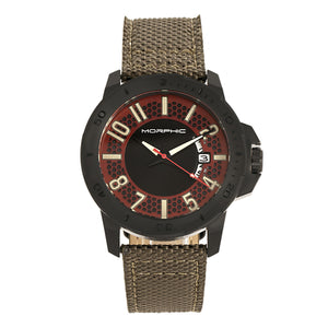 Morphic M70 Series Canvas-Overlaid Leather-Band Watch w/Date - Black/Olive - MPH7005