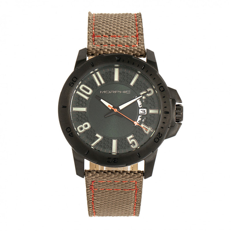 Morphic M70 Series Canvas-Overlaid Leather-Band Watch w/Date