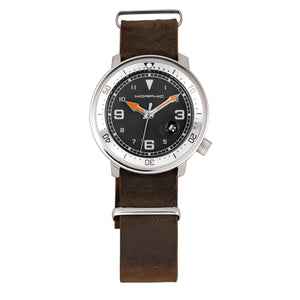 Morphic M74 Series Leather-Band Watch w/Magnified Date Display - Brown/Silver/Black/White - MPH7415