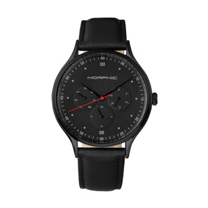 Morphic M65 Series Leather-Band Watch w/Day/Date - Black - MPH6507