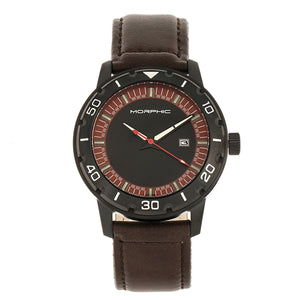 Morphic M71 Series Leather-Band Watch w/Date - Black/Dark Brown - MPH7105