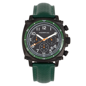Morphic M83 Series Chronograph Leather-Band Watch w/ Date - Black/Green - MPH8307