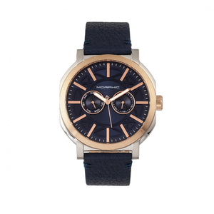 Morphic M62 Series Leather-Band Watch w/Day/Date - Rose Gold/Navy - MPH6206