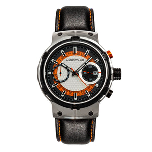 Morphic M91 Series Chronograph Leather-Band Watch w/Date - Silver/Orange - MPH9101
