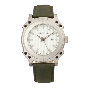 Morphic M68 Series Leather-Band Watch w/ Date - Silver/Olive - MPH6801